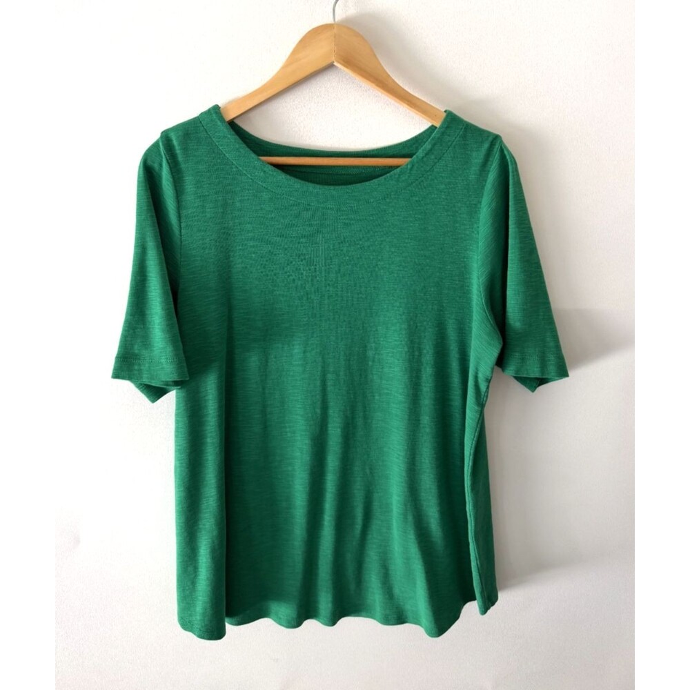 J.Jill Top Womens Large Green Pima-Slub Elbow Sleeve Tee Shirt